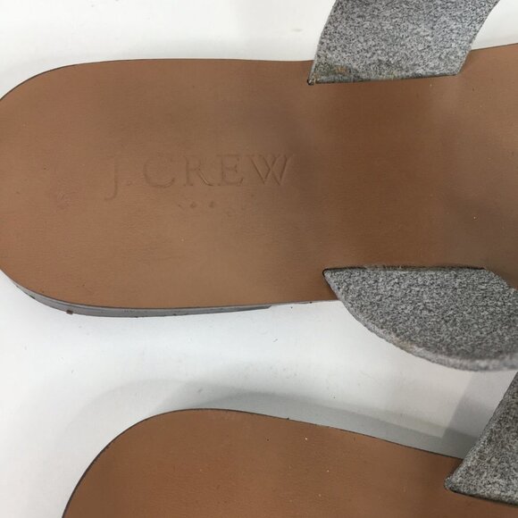 J.Crew Metallic Silver Tan Double Strap Slip On Sandals Size 7 - Picture 6 of 9